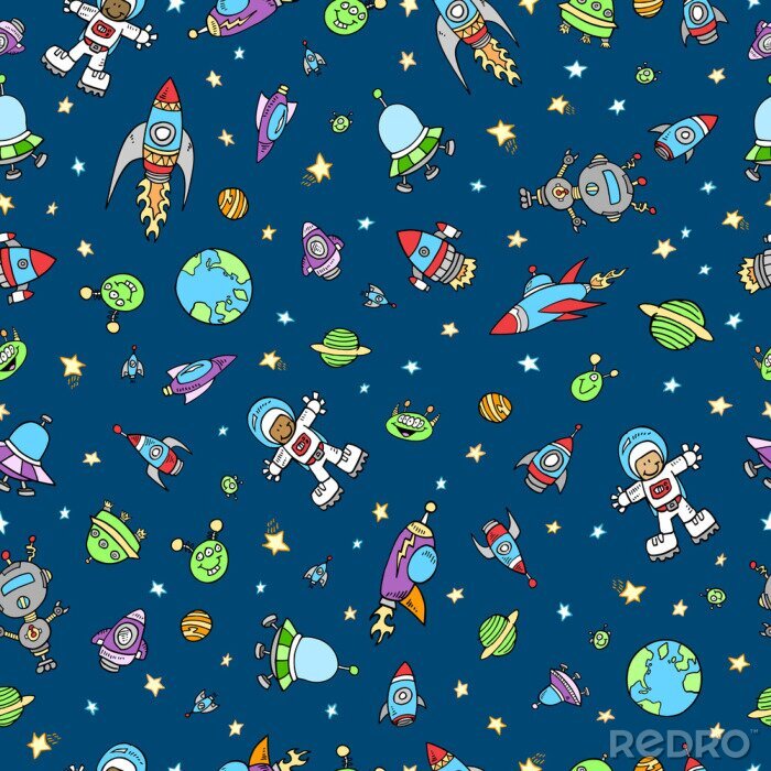 Papier peint à motif  Motif espace sur un fond bleu