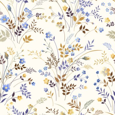 Papier peint à motif  Motif floral avec des fleurs bleues