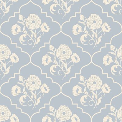 Papier peint à motif  Motif floral blanc et bleu shabby chic