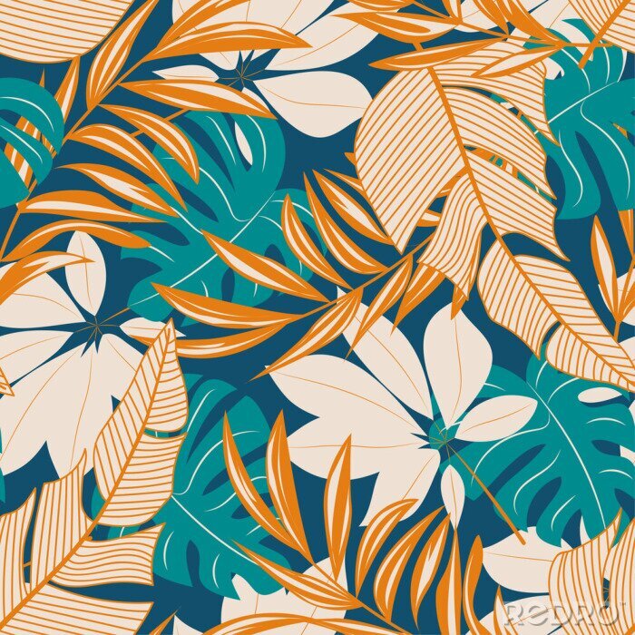 Papier peint à motif  Motif floral de la jungle