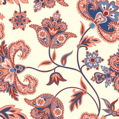Papier peint à motif  Motif floral. Flourish fond rétro. Branche, fantastique, fleurs, feuilles