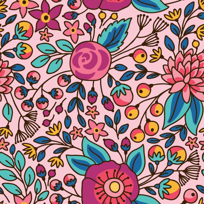 Papier peint à motif  Motif floral sans couture. Illustration vectorielle avec des fleurs vives.