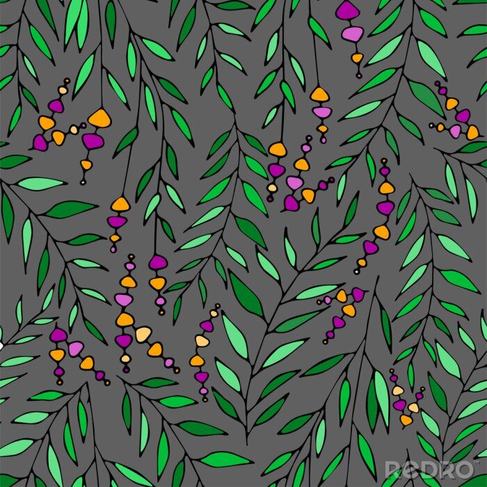Papier peint à motif  Motif floral Vector dans un style doodle avec des fleurs et des feuilles. Doux, fond floral de printemps.