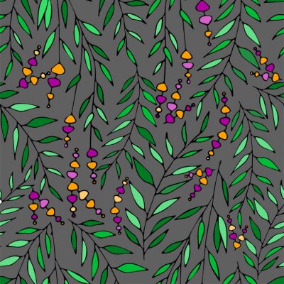 Papier peint à motif  Motif floral Vector dans un style doodle avec des fleurs et des feuilles. Doux, fond floral de printemps.