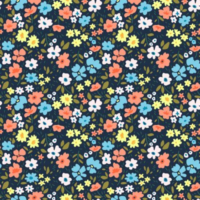 Papier peint à motif  Motif floral vintage sur fond bleu foncé