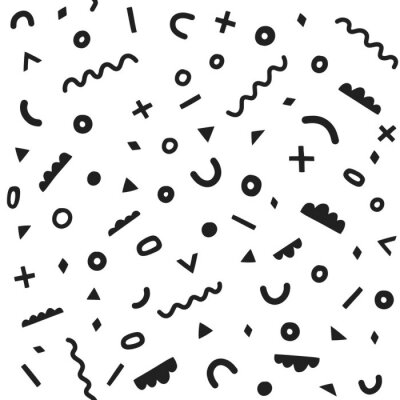 Motif géométrique de vecteur dans le style de memphis. Abstrait graphique seamles fond avec des formes dessinées à la main. Ronds, lignes, zigzags, croix, nuages.