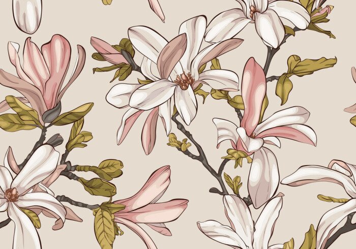 Papier peint à motif  Motif glamour uniforme Magnolias