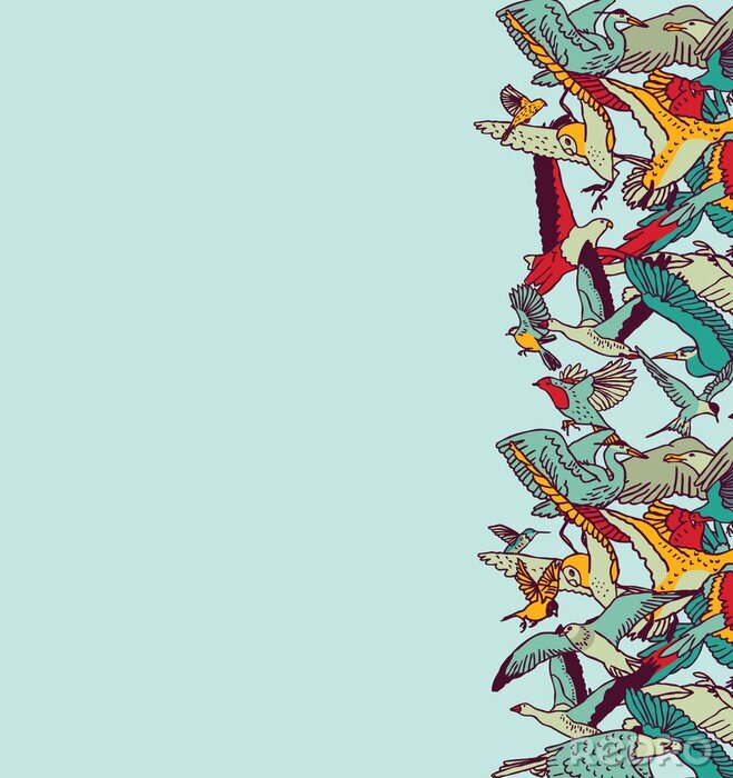 Papier peint à motif  Motif graphique avec des oiseaux