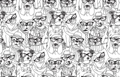 Papier peint à motif  Motif hipster noir et blanc avec des chiens