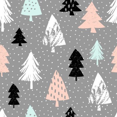 Papier peint à motif  Motif hivernal avec des sapins de Noël