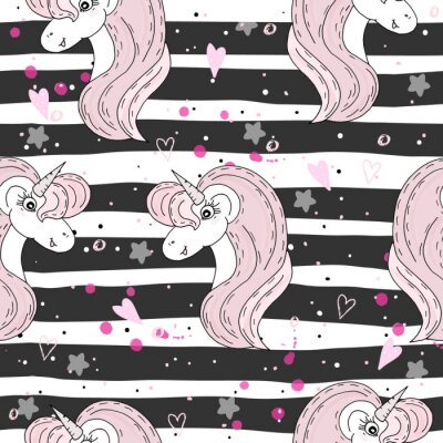 Papier peint à motif  Motif licorne et bandes horizontales en arrière-plan