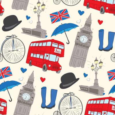 Papier peint à motif  Motif London vecteur tracé de la main