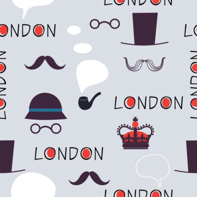 Motif Londres avec chapeaux et moustaches