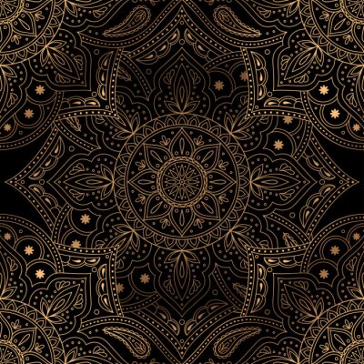 Papier peint à motif  Motif mandala oriental noir