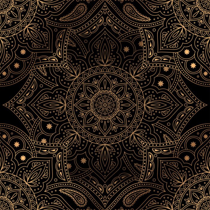 Papier peint à motif  Motif mandala oriental noir