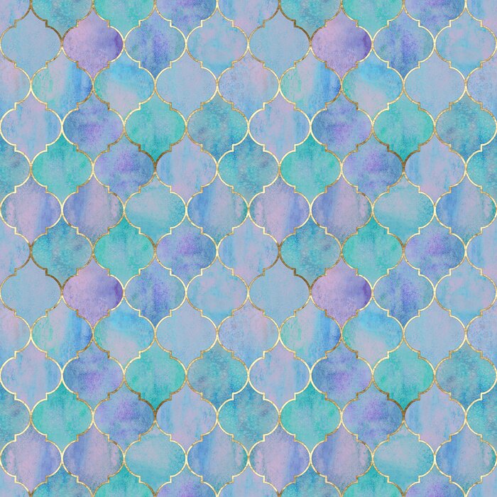 Papier peint à motif  Motif marocain turquoise et violet