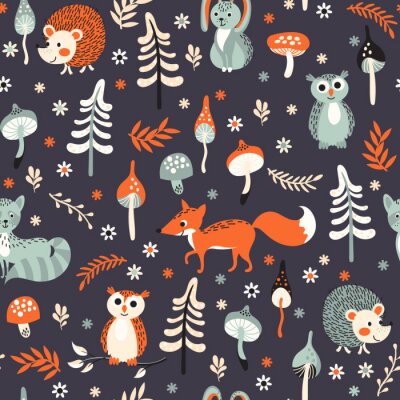 Papier peint à motif  Motif mignon des animaux forestiers