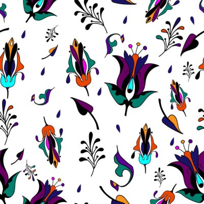 Papier peint à motif  motif multicolore sur fond blanc, sans soudure