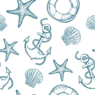 Papier peint à motif  Motif nautique blanc et bleu