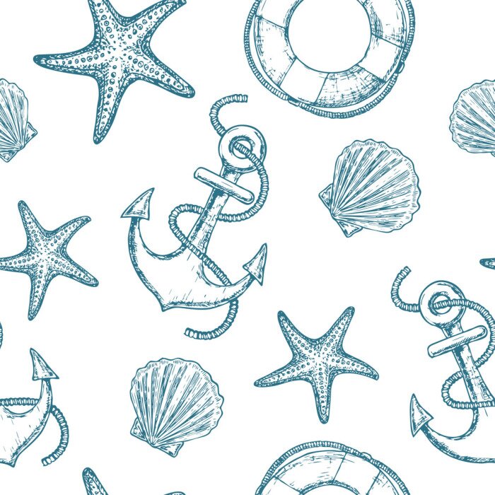 Papier peint à motif  Motif nautique blanc et bleu