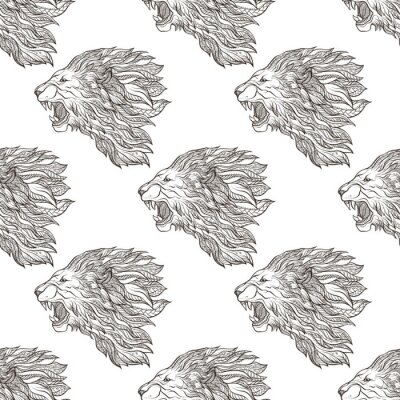 Papier peint à motif  Motif noir et blanc avec des lions rugissants