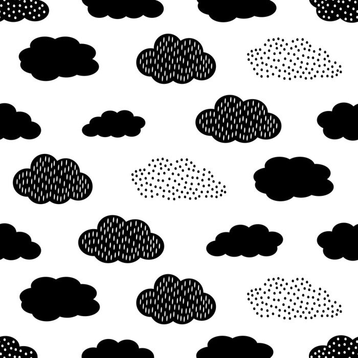 Papier peint à motif  Motif noir et blanc avec des nuages