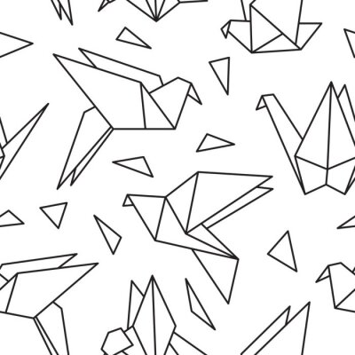 Papier peint à motif  Motif noir et blanc avec des oiseaux en origami
