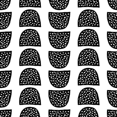 Papier peint à motif  Motif noir et blanc avec des points en demi-cercle