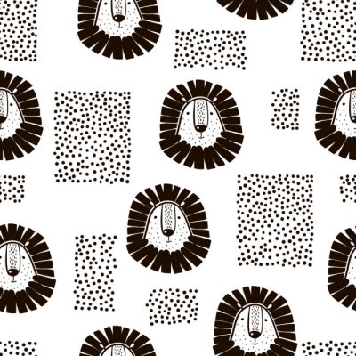 Papier peint à motif  Motif noir et blanc pour les enfants avec des lions