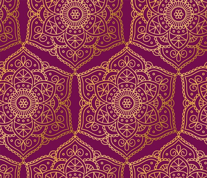 Papier peint à motif  Motif oriental bordeaux avec des mandalas