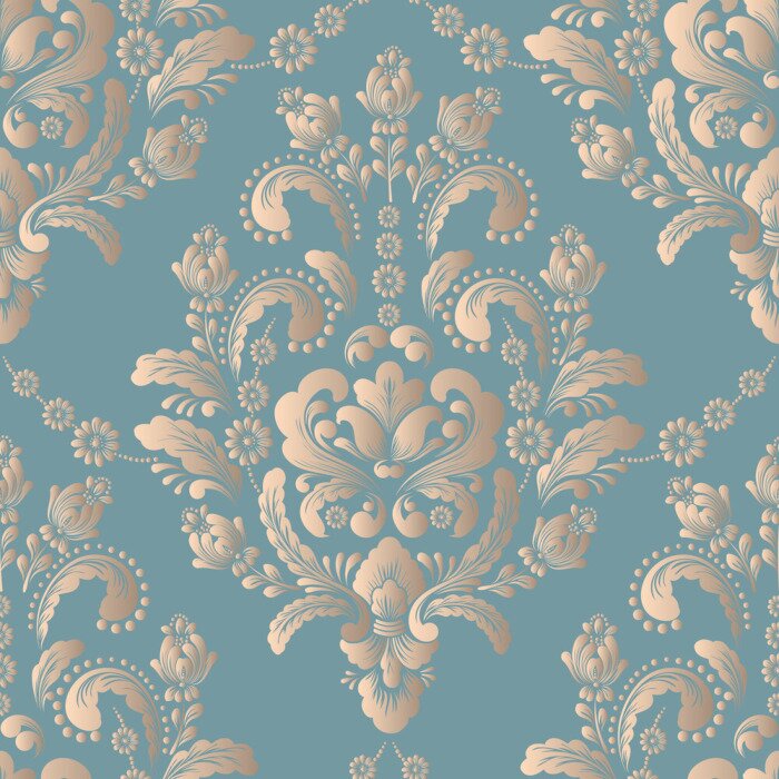 Papier peint à motif  Motif ornemental beige sur fond turquoise