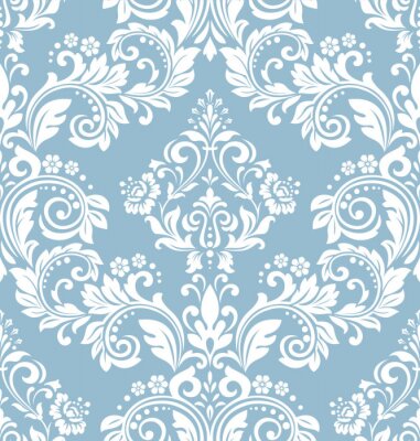 Papier peint à motif  Motif ornemental blanc sur fond bleu
