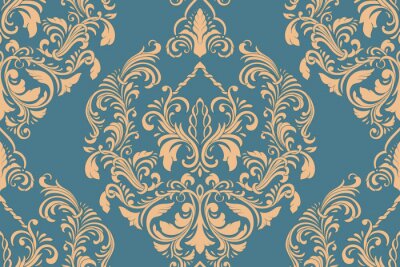 Papier peint à motif  Motif ornemental bleu et orange