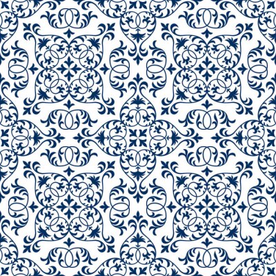 Papier peint à motif  Motif ornemental bleu oriental