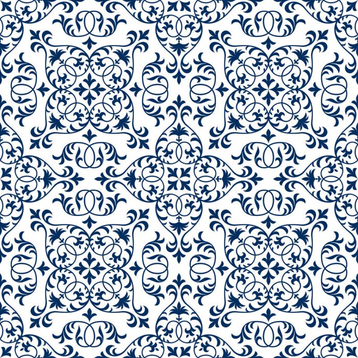 Papier peint à motif  Motif ornemental bleu oriental