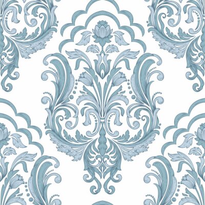 Papier peint à motif  Motif ornemental bleu sur fond blanc