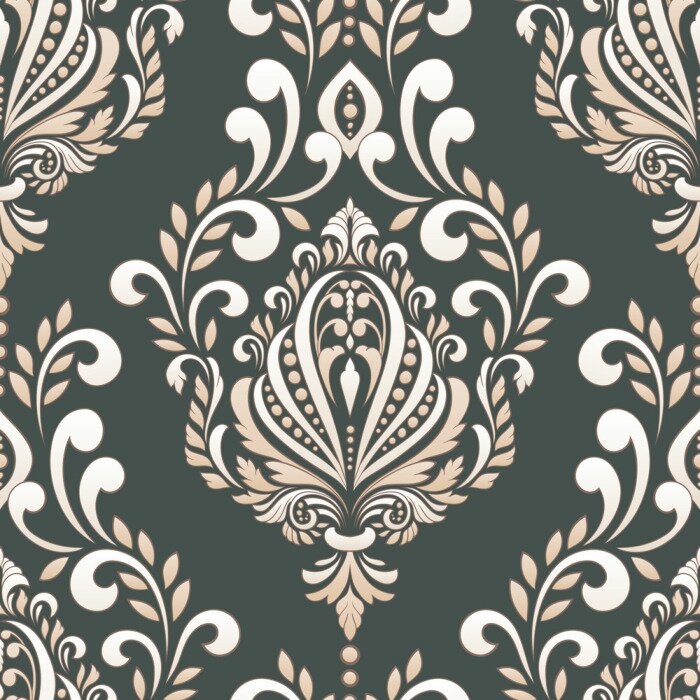 Papier peint à motif  Motif ornemental gris et blanc