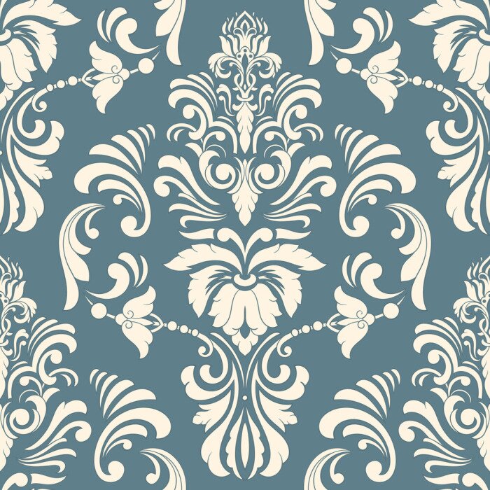 Papier peint à motif  Motif ornemental vieilli dans les tons de bleu