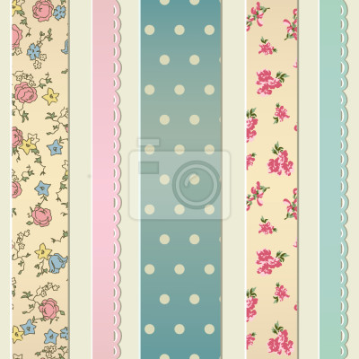Papier peint à motif  Motif pastel avec des rayures de fleurs et des points