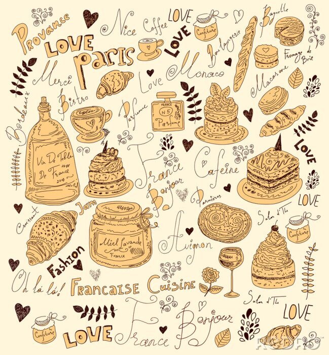 Papier peint à motif  Motif petit-déjeuner français