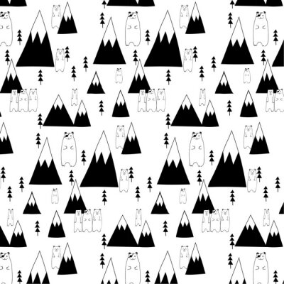 Papier peint à motif  Motif porté et motif forestier mignon à la main.