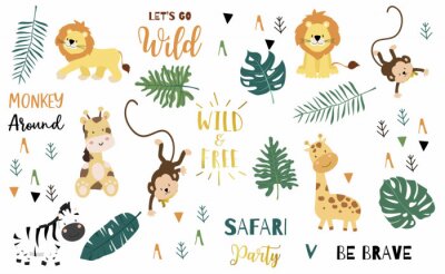 Poster  Motif pour enfants avec des animaux exotiques