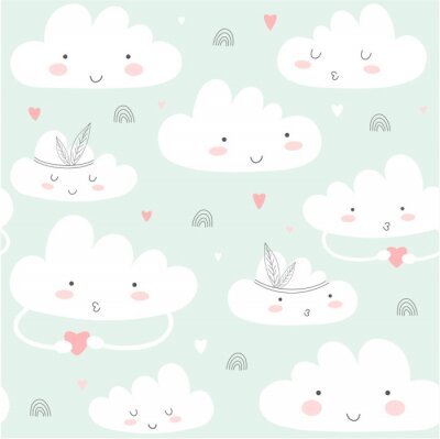 Papier peint à motif  Motif pour enfants avec des nuages