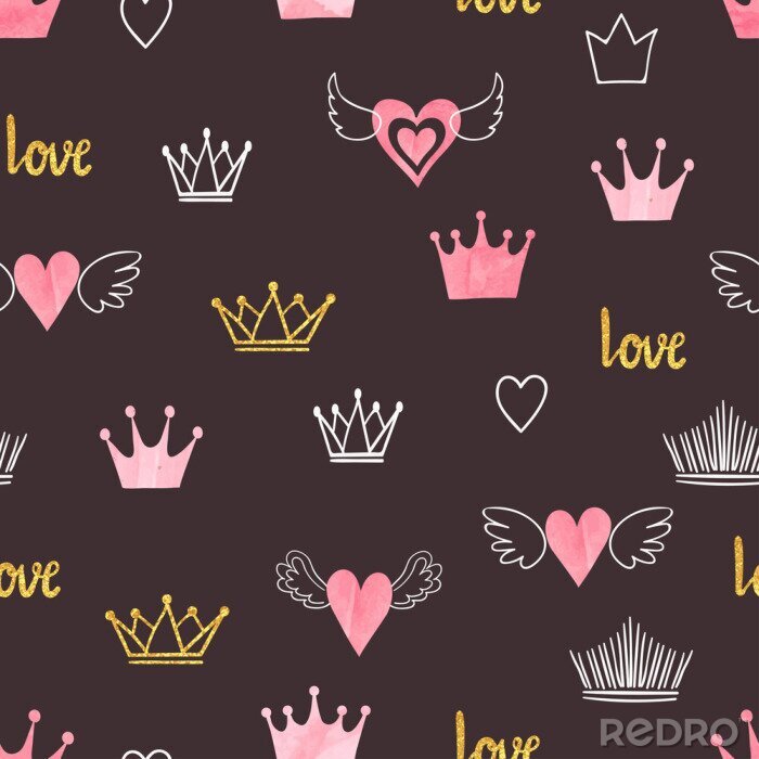 Papier peint à motif  Motif pour filles avec des couronnes