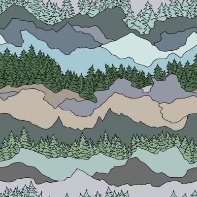 Papier peint à motif  Motif sans couture avec des arbres et des montagnes