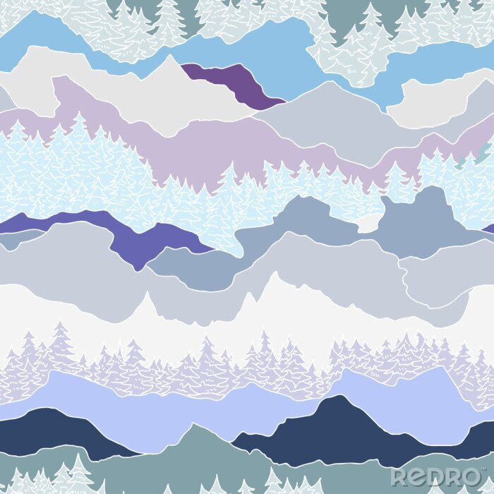 Papier peint à motif  Motif sans couture avec des arbres et des montagnes