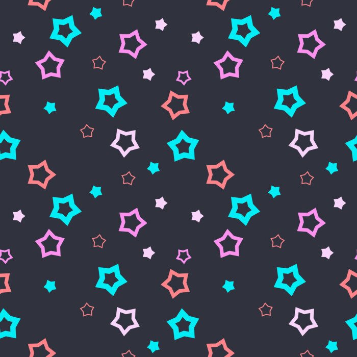 Papier peint à motif  Motif sans couture avec des étoiles remplies et vides sur fond gris foncé. Illustration vectorielle.