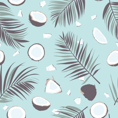 Papier peint à motif  Motif sans couture avec des feuilles de noix de coco et de palmier. Contexte de motif tropical. Illustration vectorielle