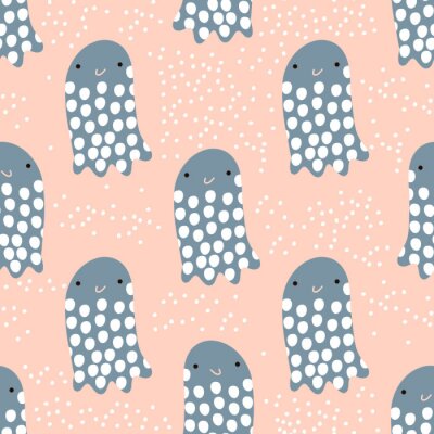 Papier peint à motif  Motif sans couture avec des méduses d'animaux de mer, du poisson. Texture sous-marine pour le tissu, le textile. Contexte vectoriel