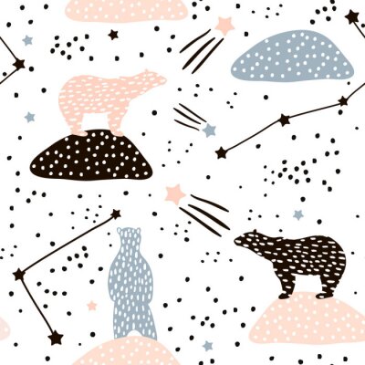 Papier peint à motif  Motif sans couture avec la silhouette des ours polaires et les constellations. Parfait pour le tissu, textile.Vector background